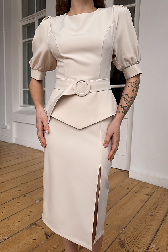 Cream two-piece suit: top and skirt