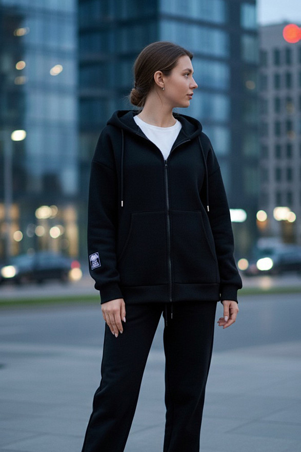 Black oversized zip-up sweatshirt