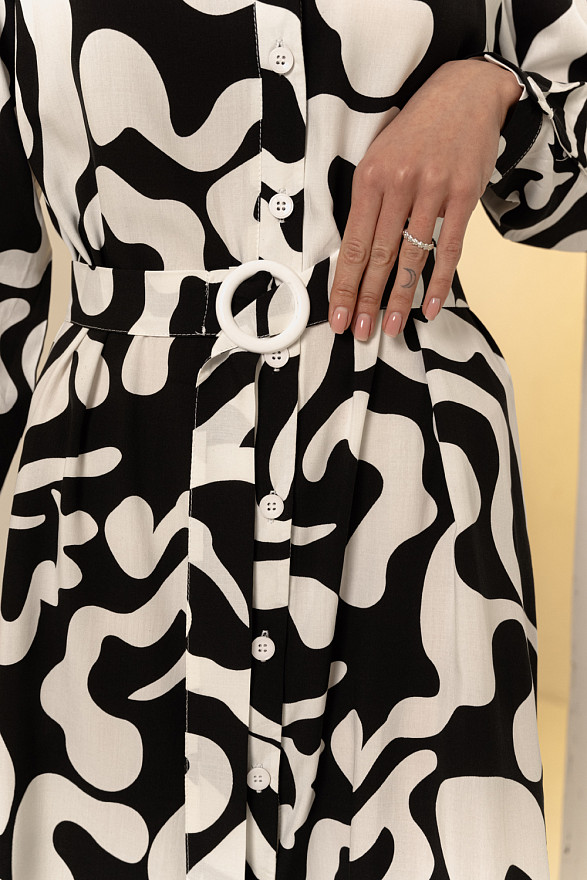 Black and White Swing Shirt Dress with Belt