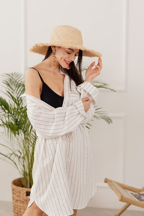 White Belted Striped Shirt-dress
