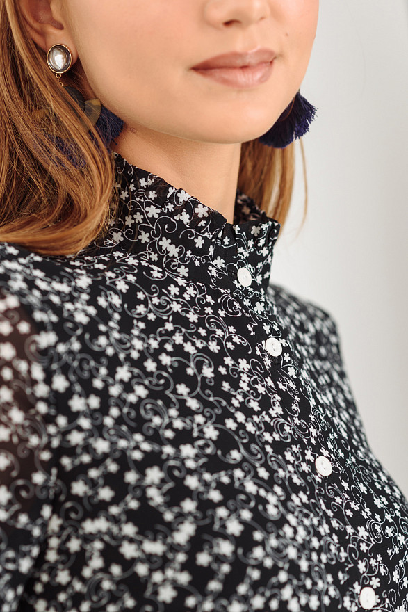 Черное шифоное платье свободного кроя