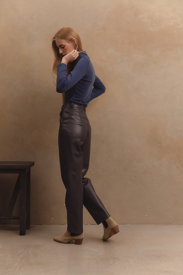 Eco-leather straight-leg trousers in