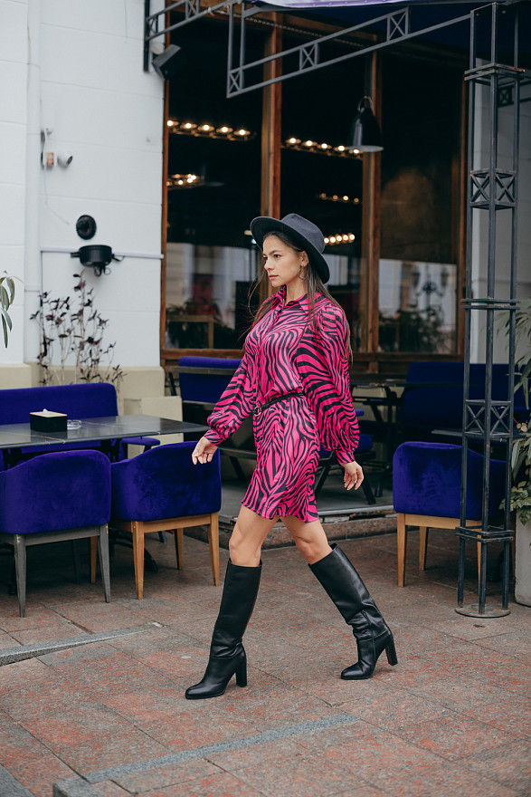 Fuchsia silk shirt-dress