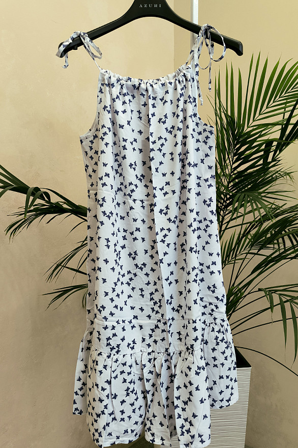 Синее свободное платье на  брителях