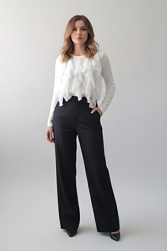 Молочный лонгслив с воланами