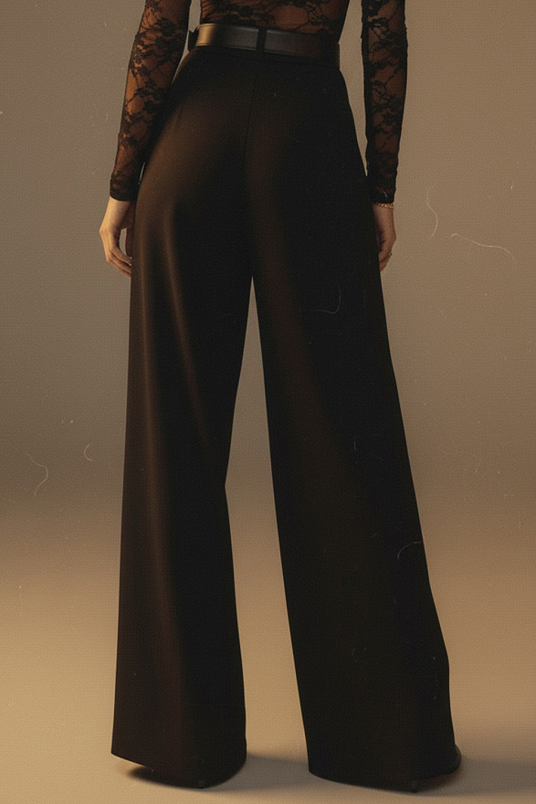 Black palazzo pants with a waistband and pockets