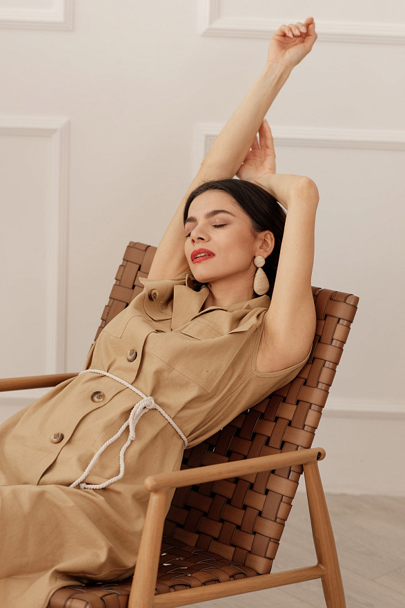 Blazer Neck Linen Sand Dress