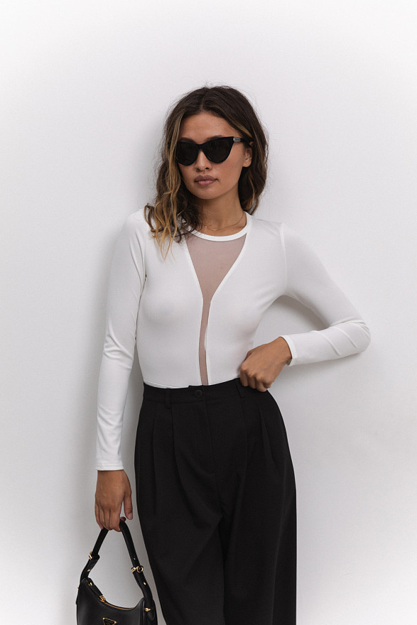 Milky bodysuit with mesh insert