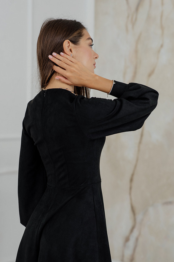 Black V-neck midi dress