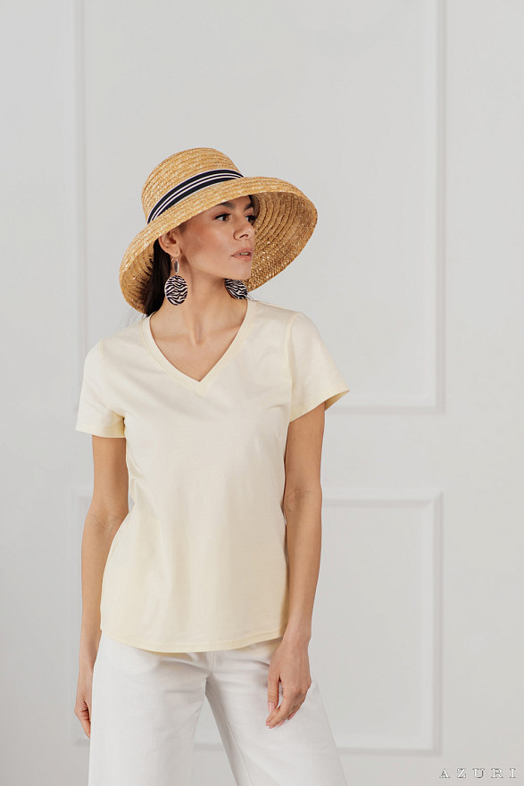 Cream V-neck T-shirt