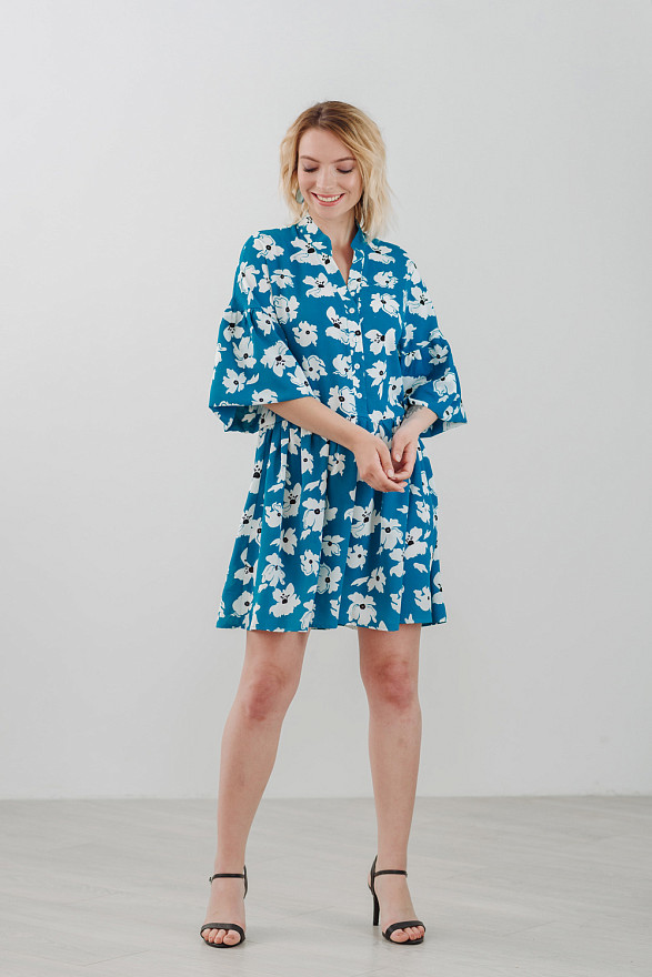 Короткое цветочное нефритовое платье 