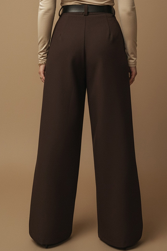 Chocolate palazzo pants with a waistband and pockets