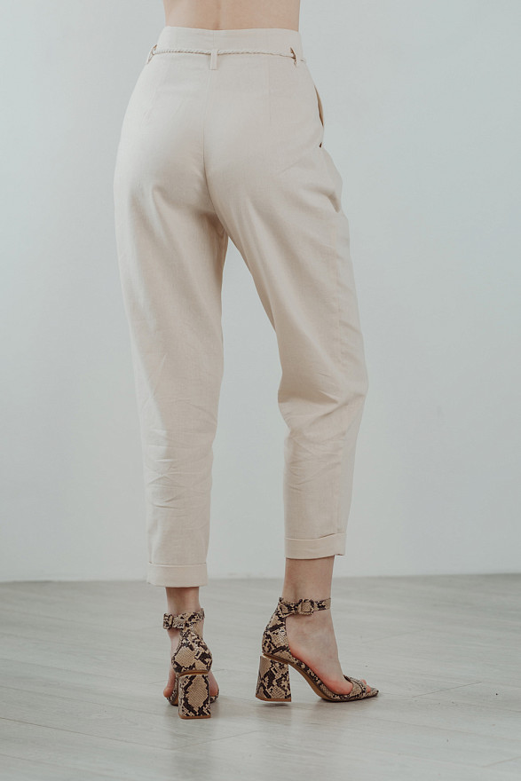 Linen pants with pockets and ties