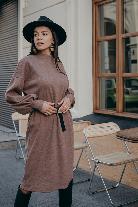 Шоколадное миди платье из ангоры