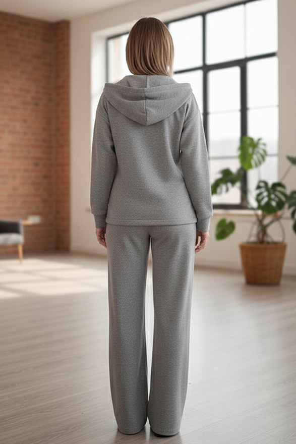 Gray suit made of soft knitted angora