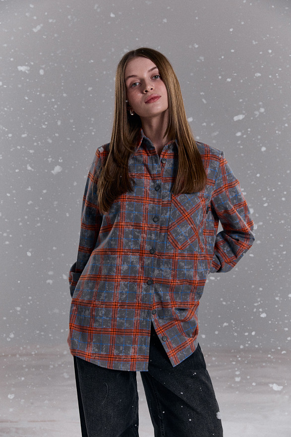 Оранжевая прямая рубашка в клетку