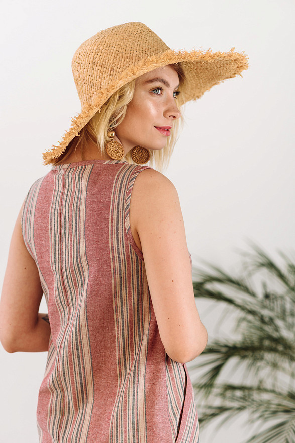 Burgundy linen mini dress