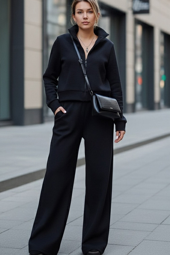 Black knitted angora suit