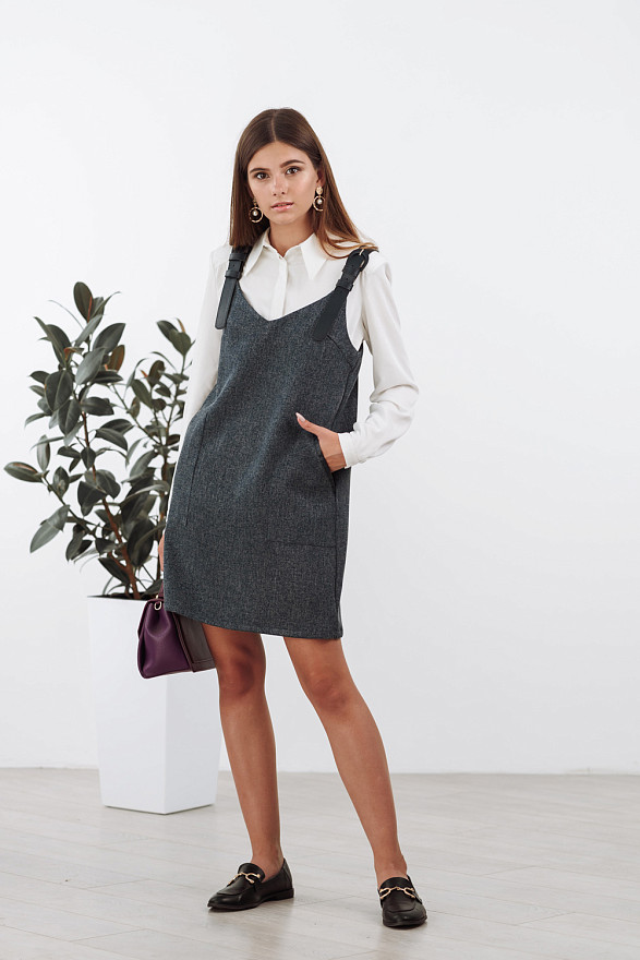 Сарафан с кожаными бретельками