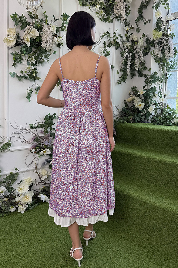 Фрезовый сарафан на бретелях с двойной юбкой