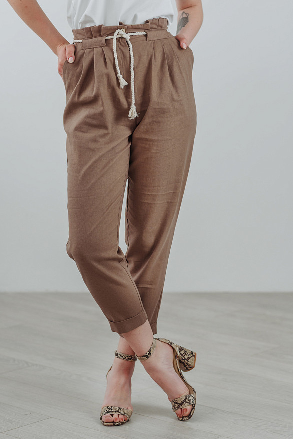 Штани кольору фундука з льону