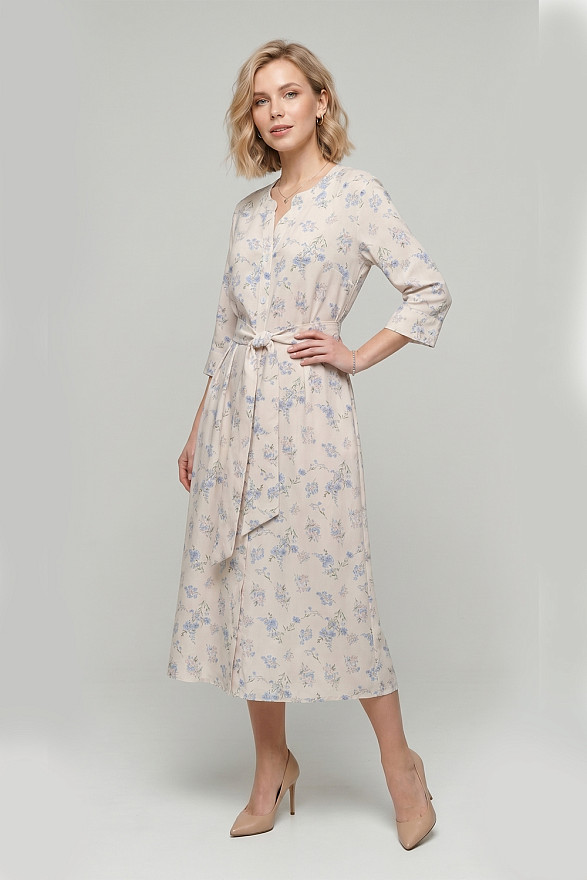Light blue loose-fitting shirt dress with a belt