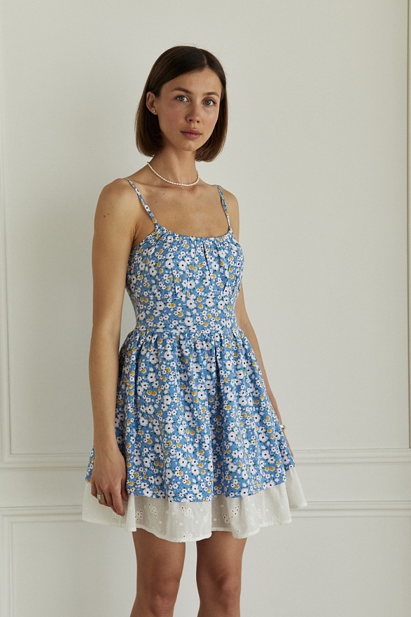 Блакитний сарафан з додатковою підкладкою з прошви