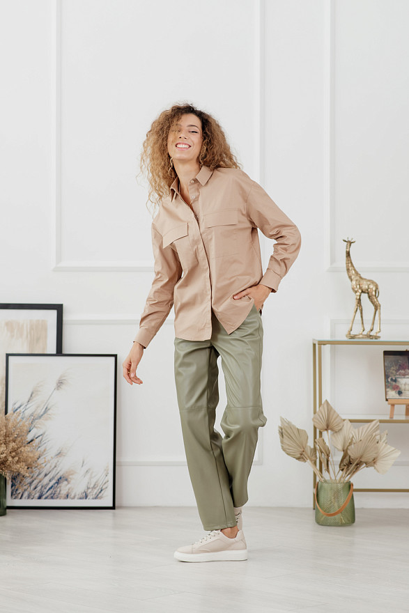Olive eco leather trousers