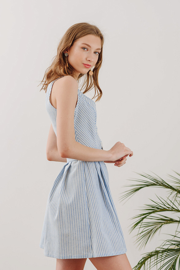 Blue linen striped dress