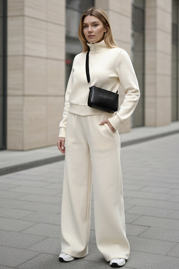 Cream knitted angora suit