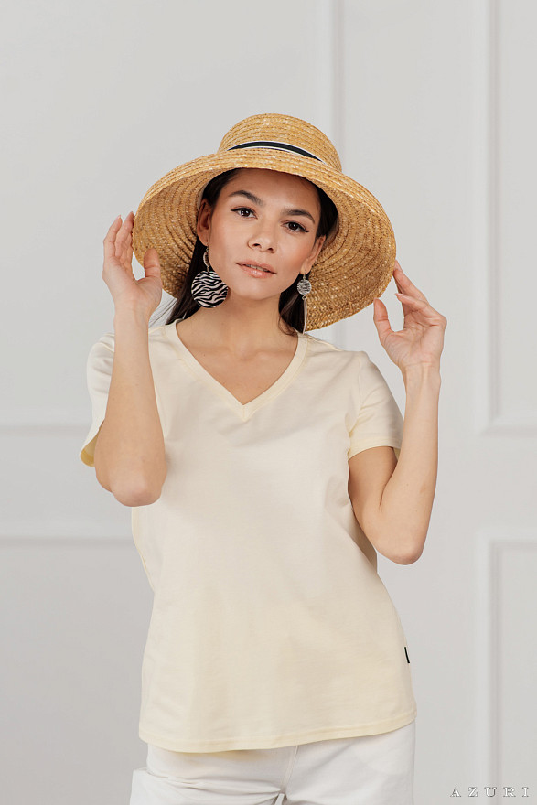 Cream V-neck T-shirt