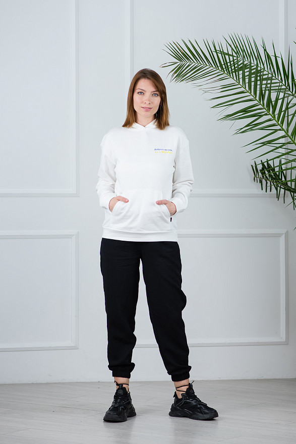 Стильное женское худи «Доброго вечора» (молоко/черный)