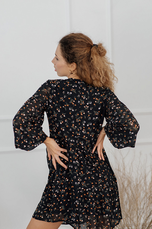 Черное шифоновое мини платье