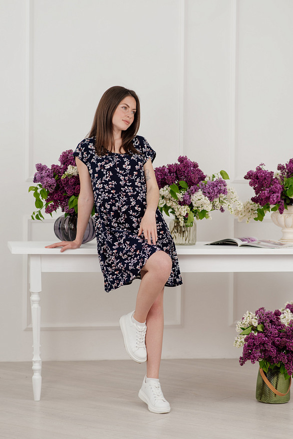 Синее мини платье свободного кроя