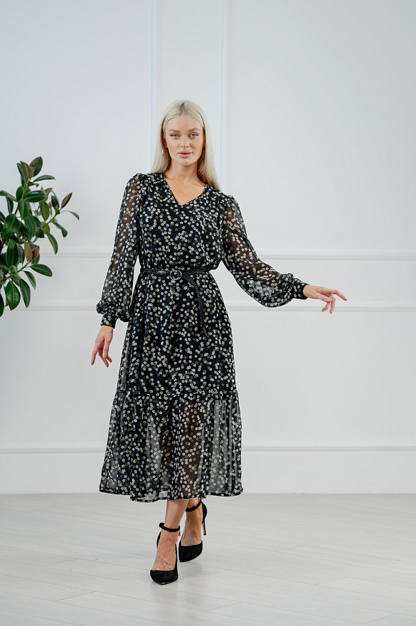 Black chiffon dress with V-neck