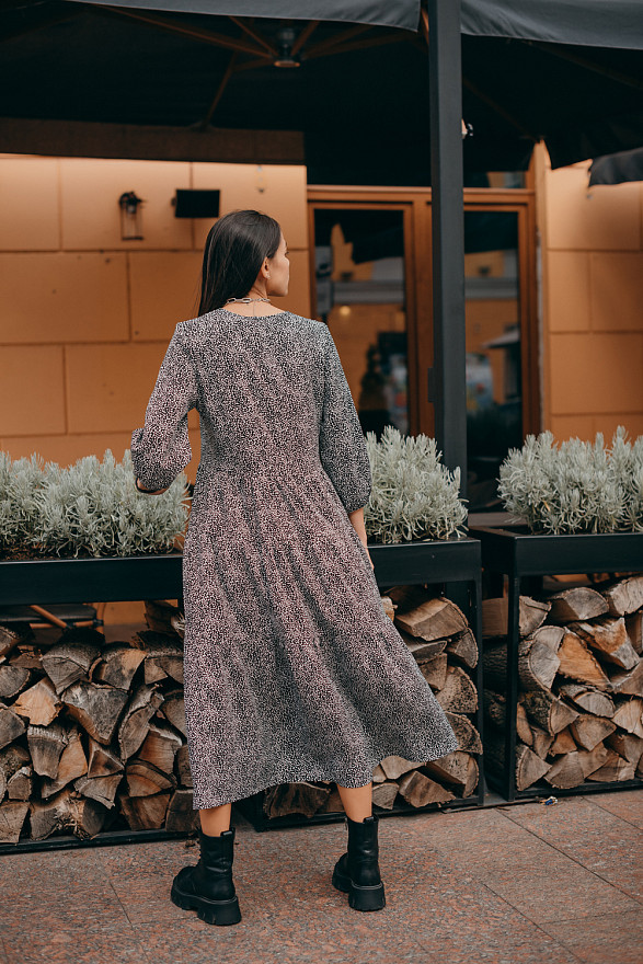 Black Puff Sleeve Ruffle Midi Dress