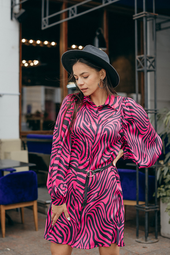 Fuchsia silk shirt-dress