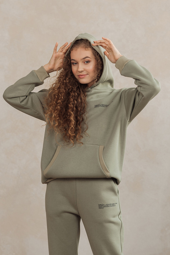 Оливковий світшот з капюшоном