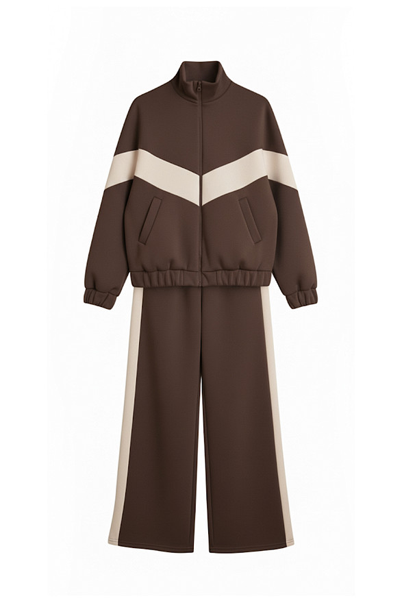 Chocolate walking suit with stripes