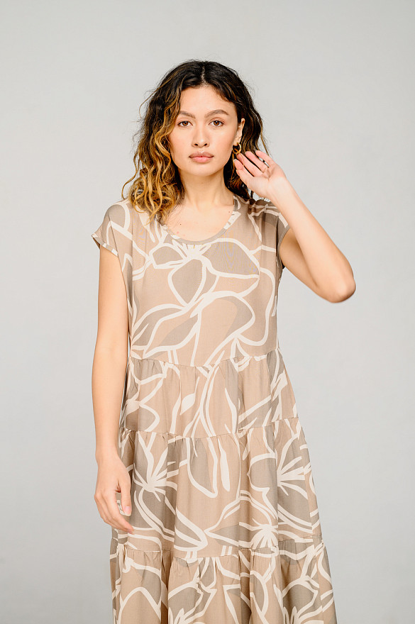 Beige Ruffle Long Dress