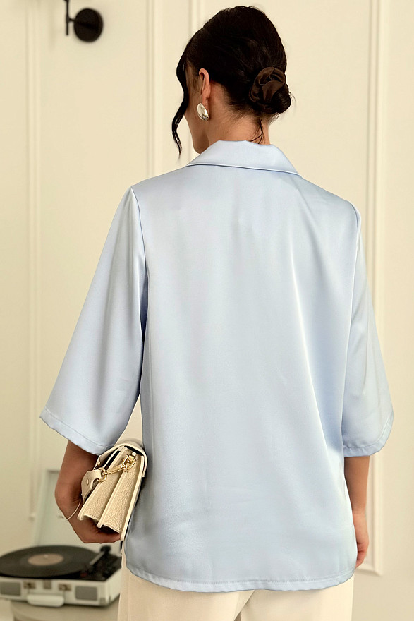 Blue silk shirt with jacket collar