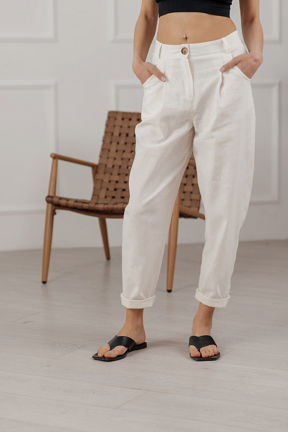 Молочні лляні штани банани