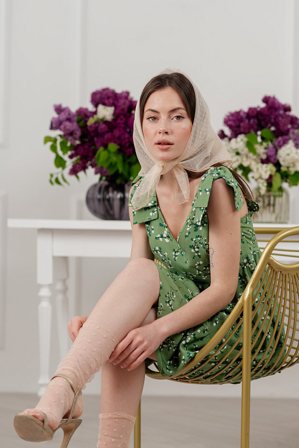 Green V-neck mini dress