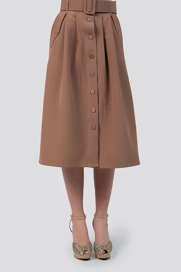 Бежевая миди юбка на пуговицах