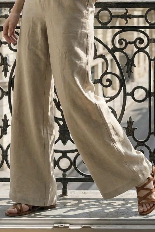 Linen trousers with elastic waistband in