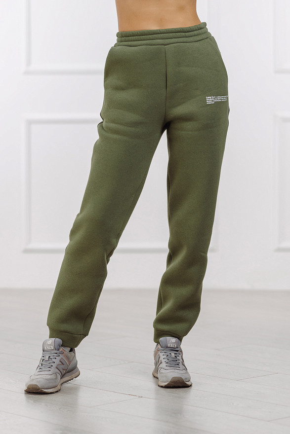 Теплые спортивные брюки цвета хаки