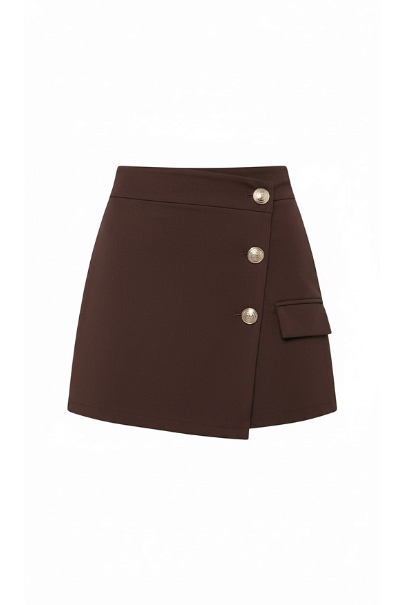 Шоколадные юбка-шорты с высокой талией