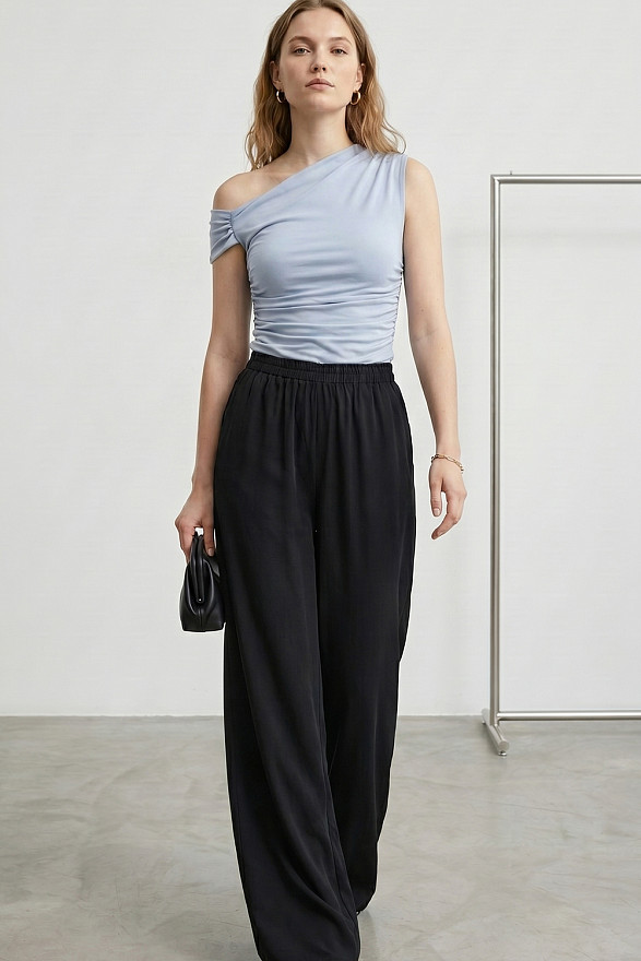 Blue asymmetrical draped top