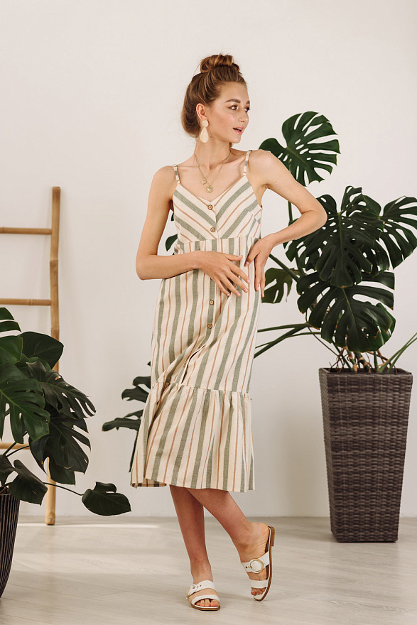 Сарафан з льону в смужку на гудзиках