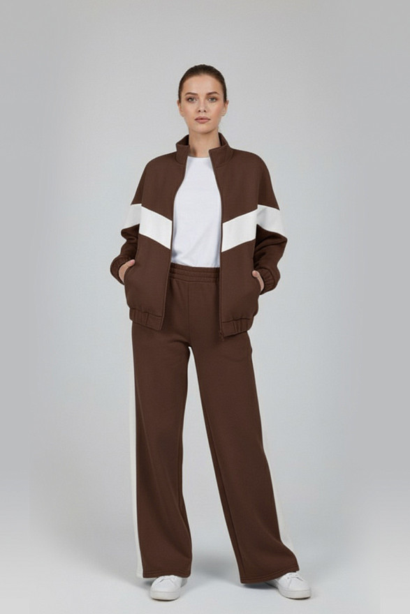 Chocolate walking suit with stripes